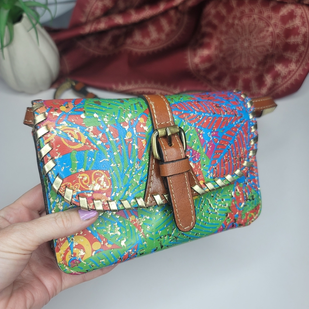Patricia Nash Torri Crossbody Bag Tropical Summer Fest Leather NWT - Picture 3 of 13